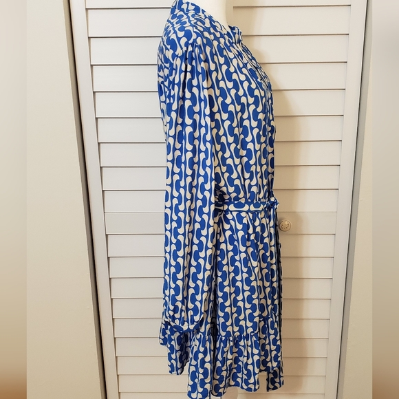 Zara The Paula Blue and White Geometric Design Dress Size XXL Belted - Picture 8 of 16